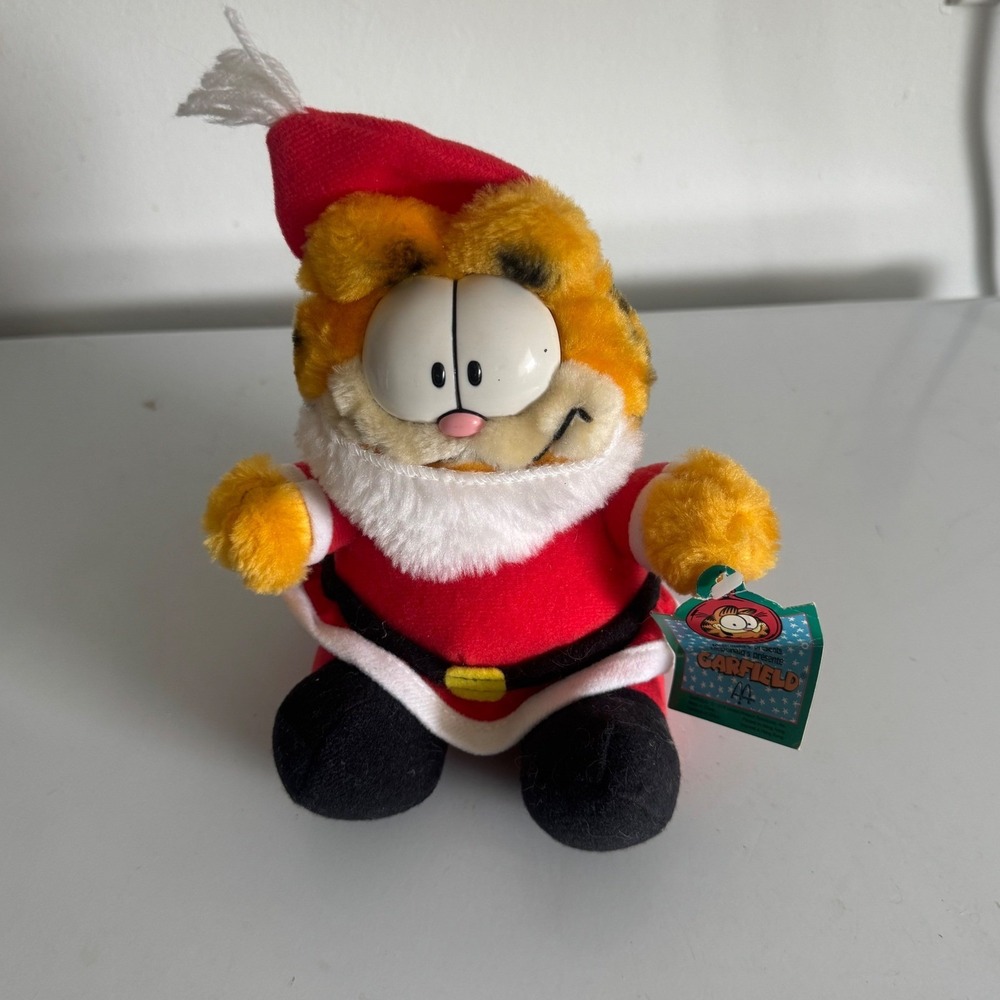 Vintage 1990 Garfield Santa Plush McDonald's Christmas Toy with Tags 1978 1983